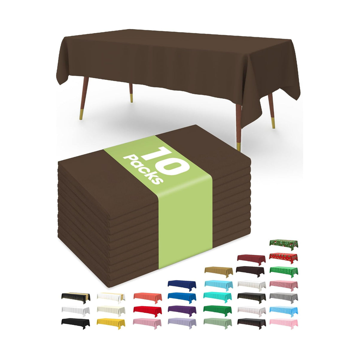 Pureegg Plastic Table Cloth Disposable 54x108 Inch 10 Pack, Brown