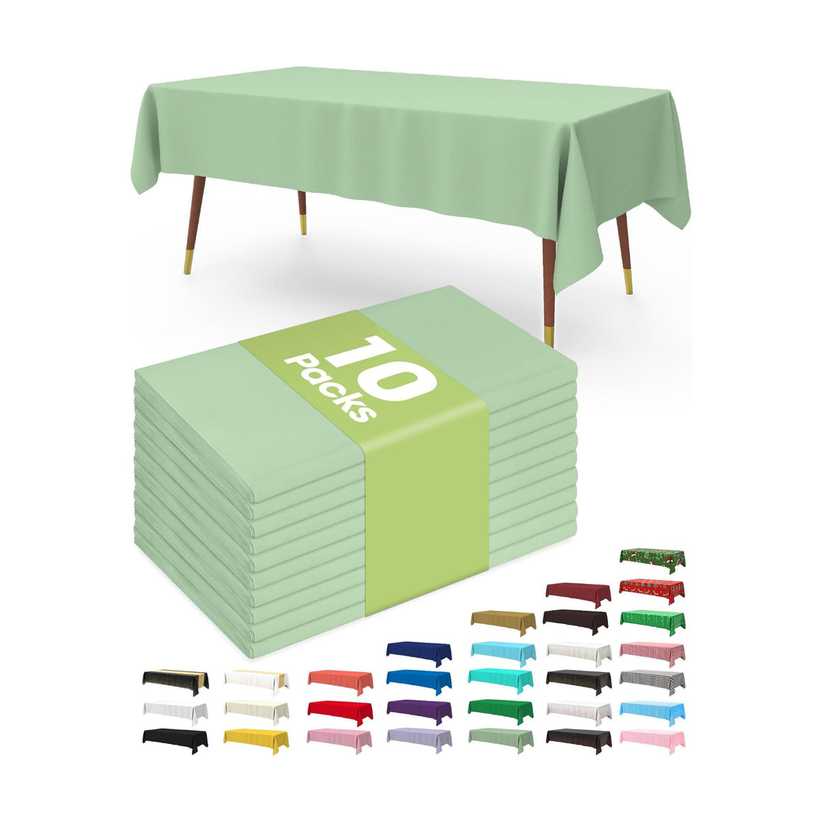 Pureegg Plastic Table Cloth Disposable 54x108 Inch 10 Pack, Sage Green