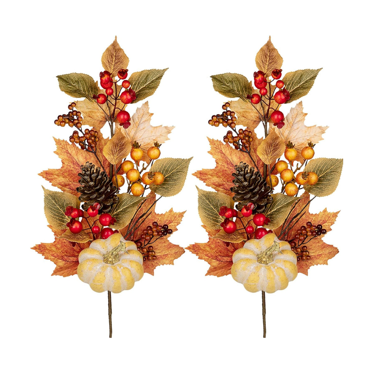 Artificial Fall Branches Fake Pumpkin Maple Beech Leaves Red Berries