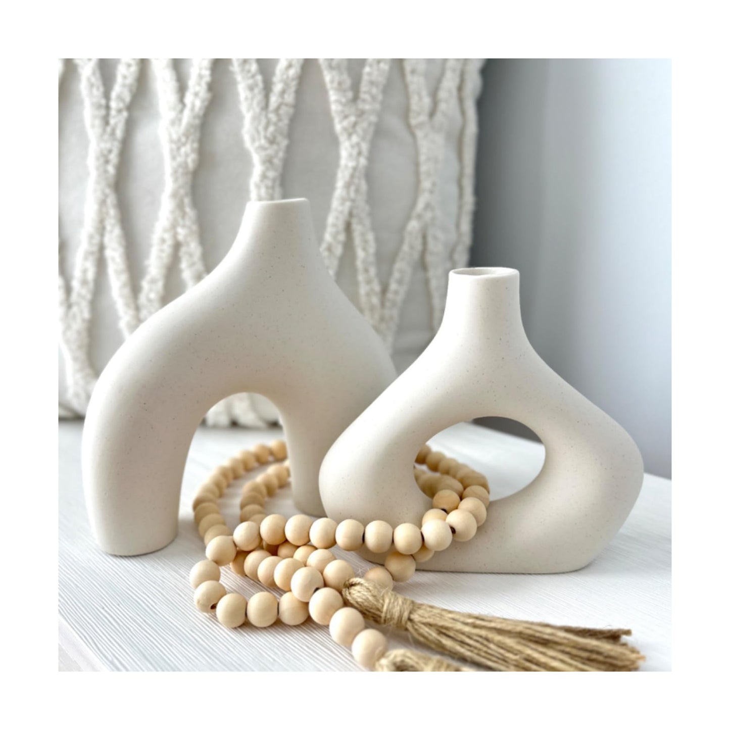 2 Modern Boho Vases / White