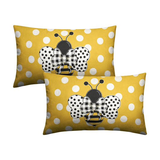 Lumbar Pillows Covers 12x20 Set of 2 Spring Summer Farmhouse Decorative Bumble Bee Polka Dots Throw Pillow Cover Yellow Honey Bee Rectangle Waist Cushion Case for Outdoor Couch Patio