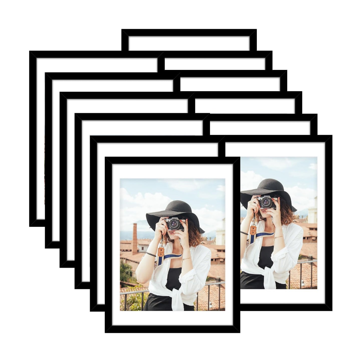 18x24 Picture Frame Set of 12, Modern Gallery Wall Frames, Black | Fits 16x20 With Mat or 18x24 Without Mat, Clear