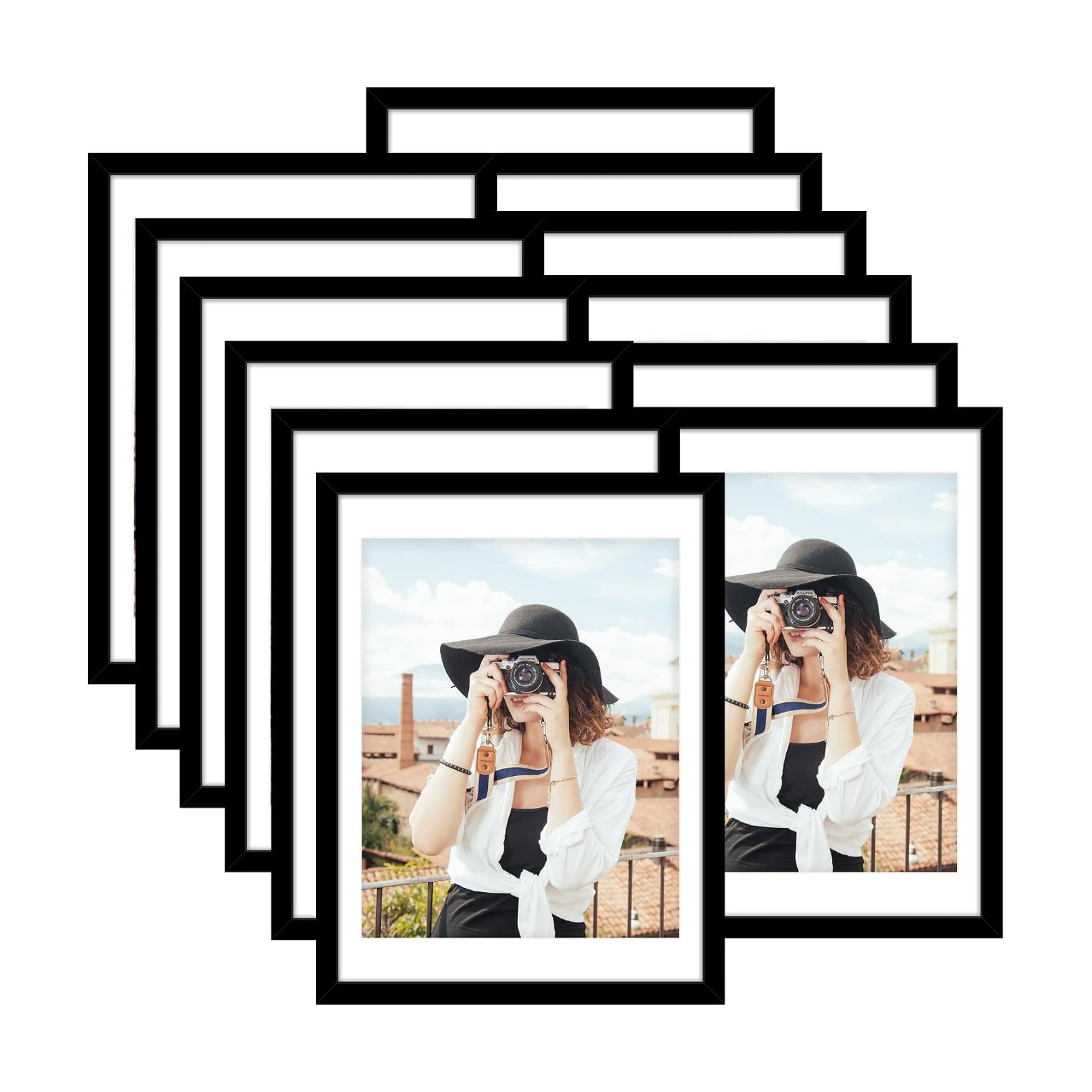 18x24 Picture Frame Set of 12, Modern Gallery Wall Frames, Black | Fits 16x20 With Mat or 18x24 Without Mat, Clear