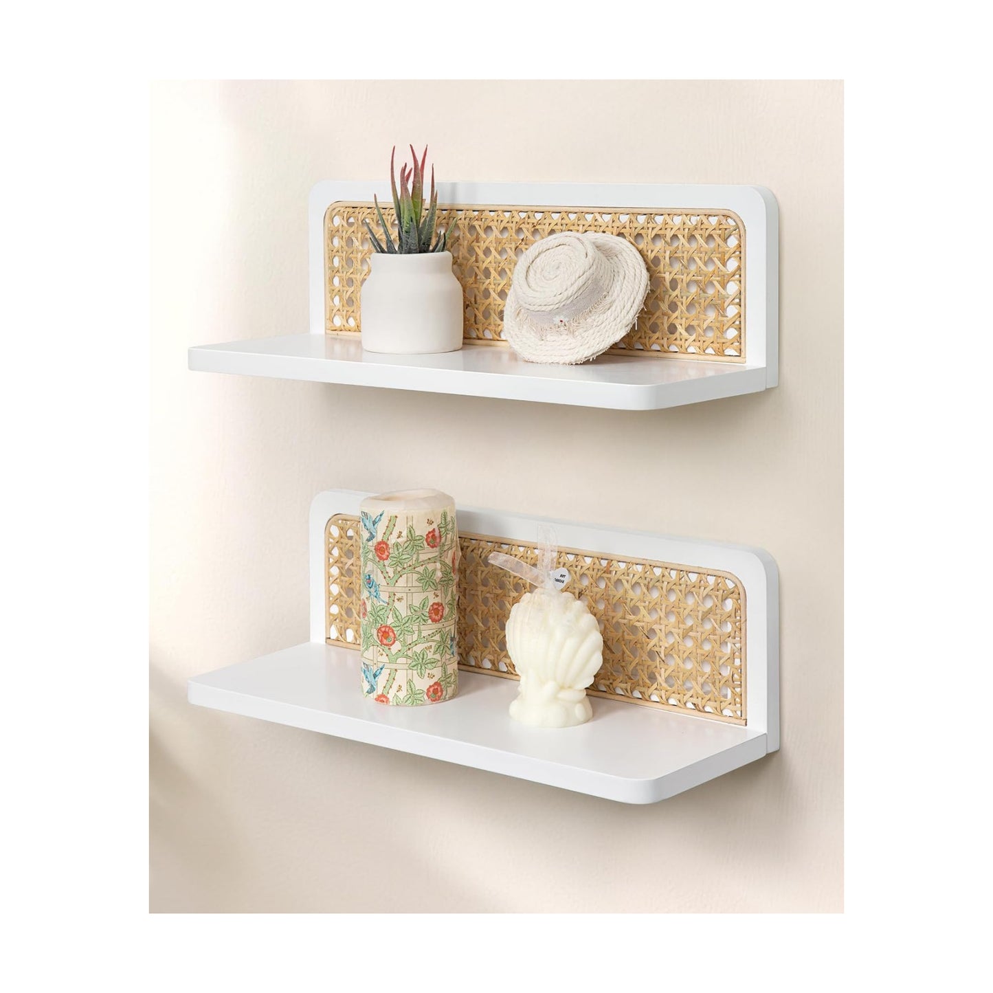 Rattan Floating Shelves / White / 5.9 x 15.75 x 5.1
