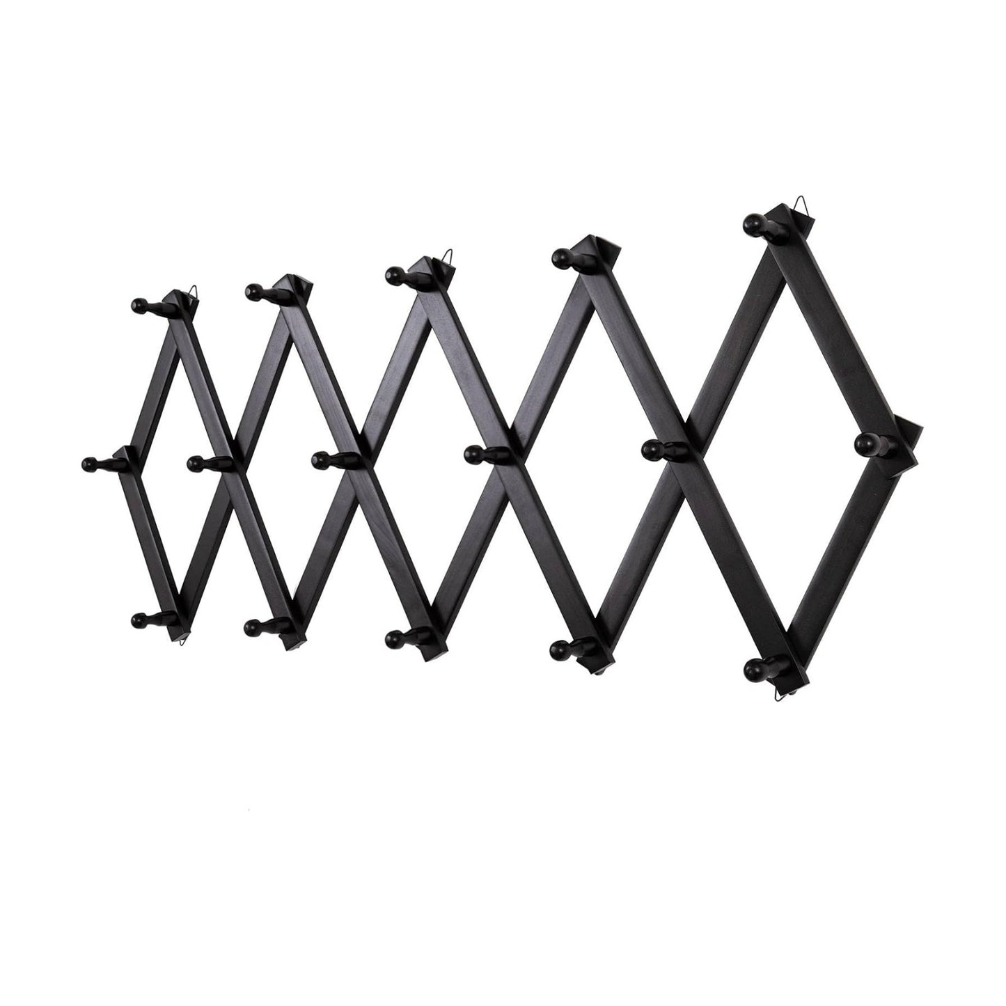SCUNDA Accordion Wall Hanger with 16 Hooks, Wooden Wall Expandable Coat Rack for Coat, Hats, Baseball Caps, Coffee Mug
