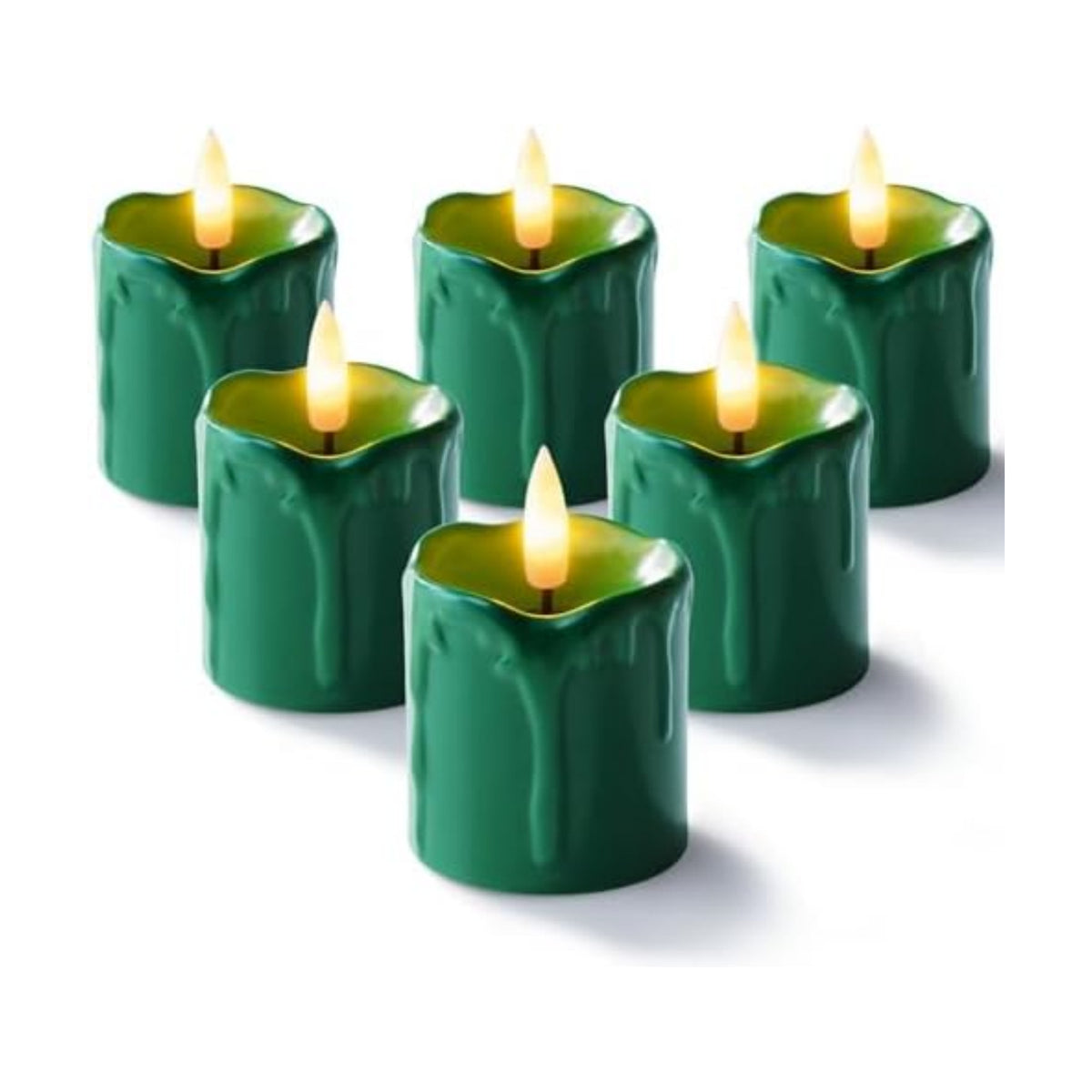 Homemory 2"x 2" Green 6 Hour Timer Flameless Votive Candles, 6 Pack