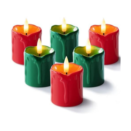 Homemory 2"x 2" Red & Green 6 Hour Timer Flameless Votive Candles, 6 Pack