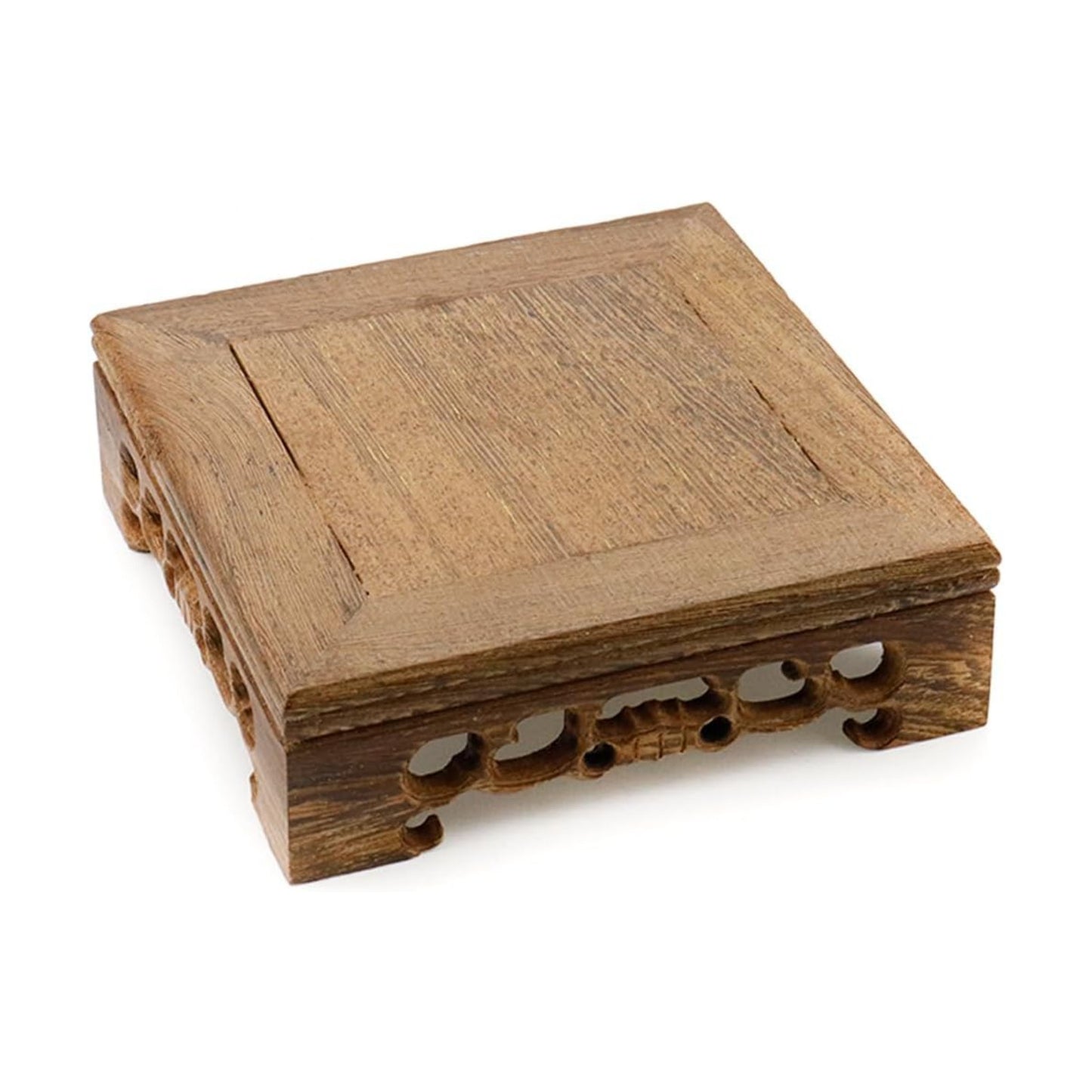 Wooden Display Stand Base " Square Wood Carved Pedestal Oriental Style Stand for Vase / 4.72 x 4.72
