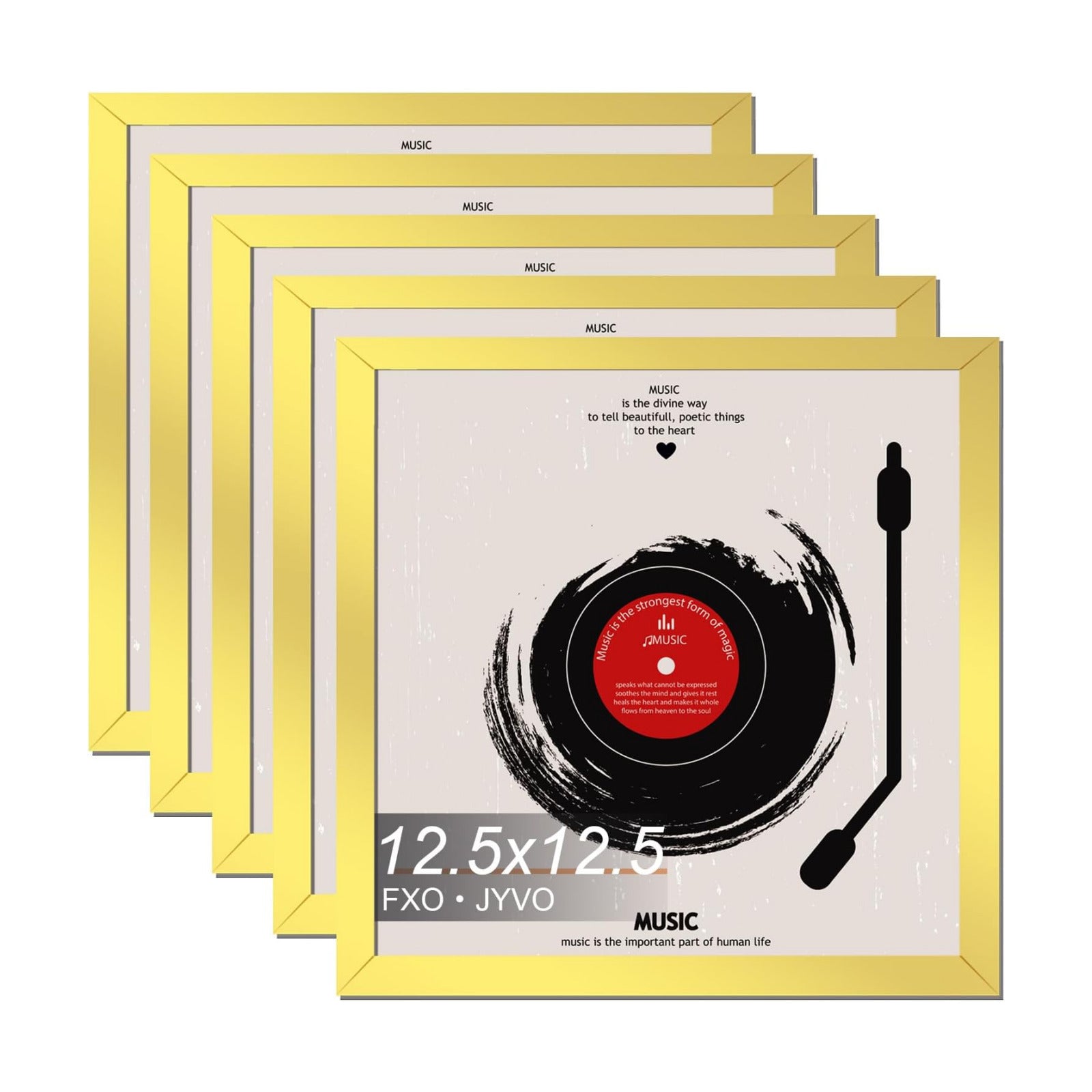 Vinyl Record Frame Display for 12 inch LP with 12.5x12.5 Album Cover | Gold 12.5 x 12.5 Frame Light Weight with