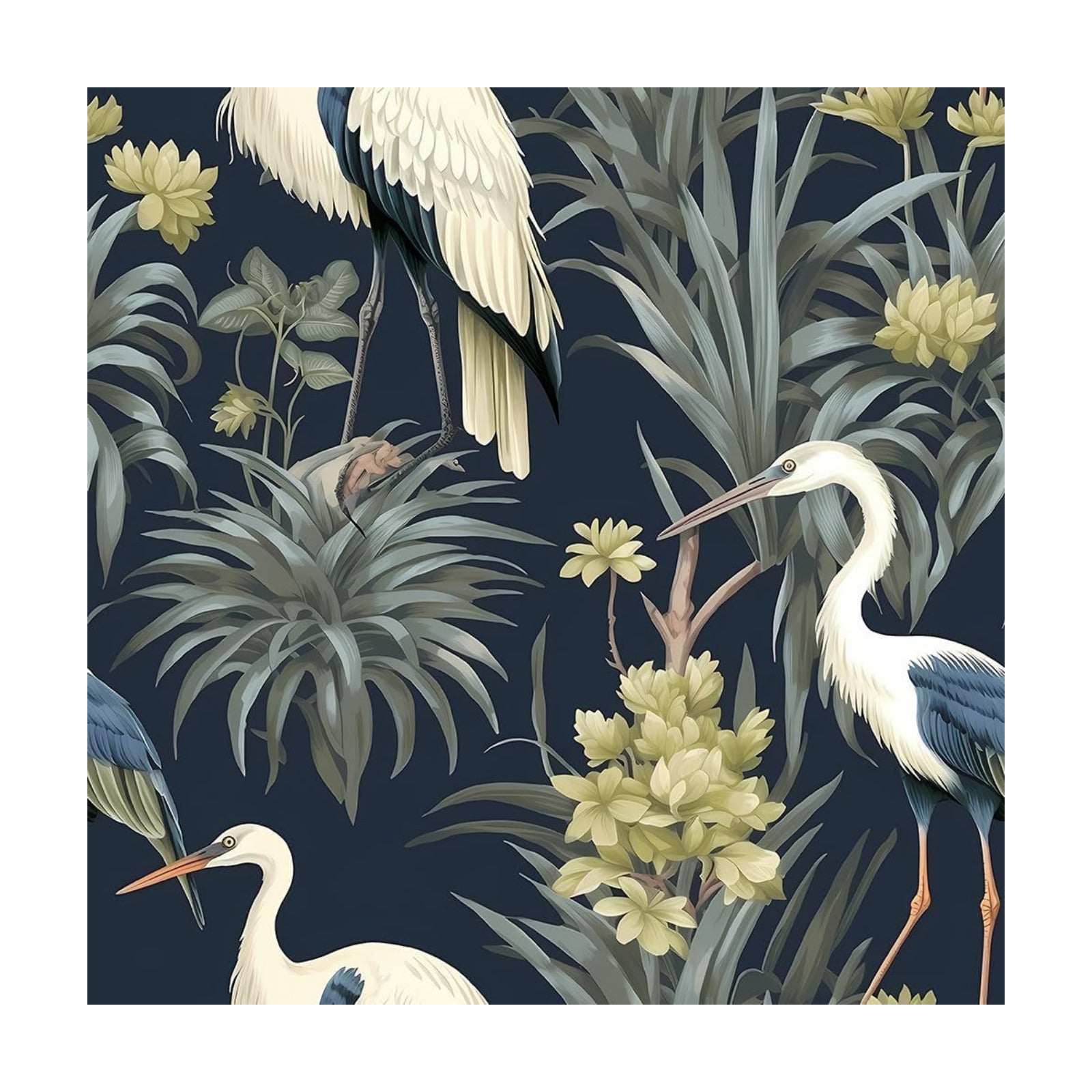 Abstract Modern Crane Birds Tropical Plants Peel and Stick Wallpaper Vintage Wall Paper Stick