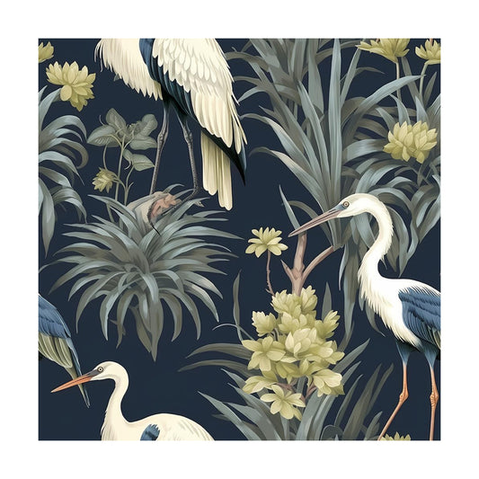 Abstract Modern Crane Birds Tropical Plants Peel and Stick Wallpaper Vintage Wall Paper Stick