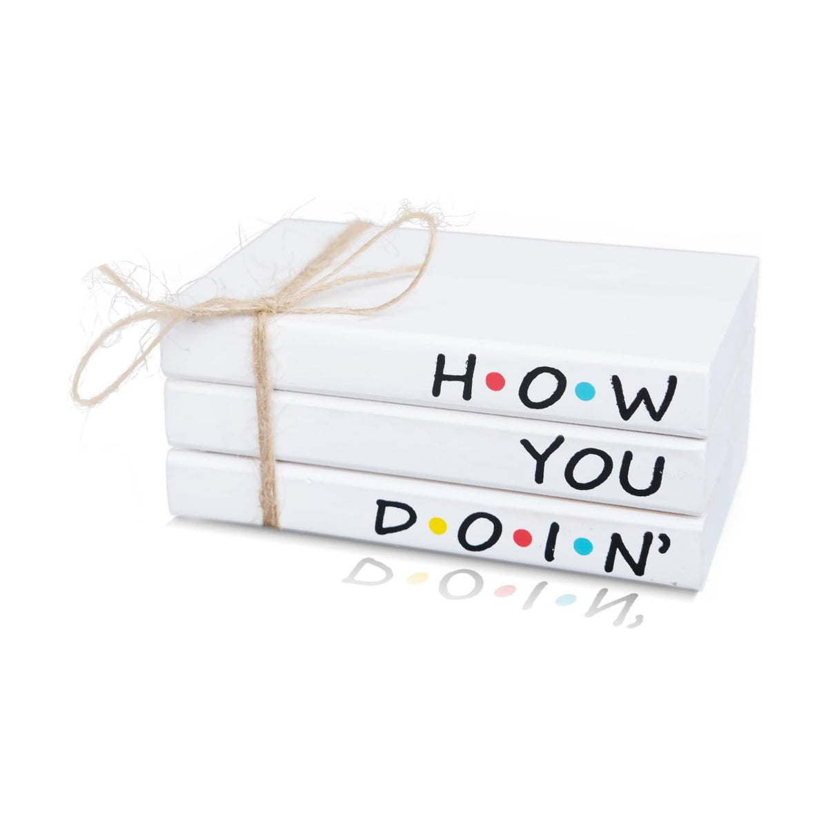 Friends TV Show Merchandise Sign for Home Tiered Tray Decor, Mini Decorative Wood Book Stack for Shelf Accent, Funny Friendship Gifts - How You Doing Sign