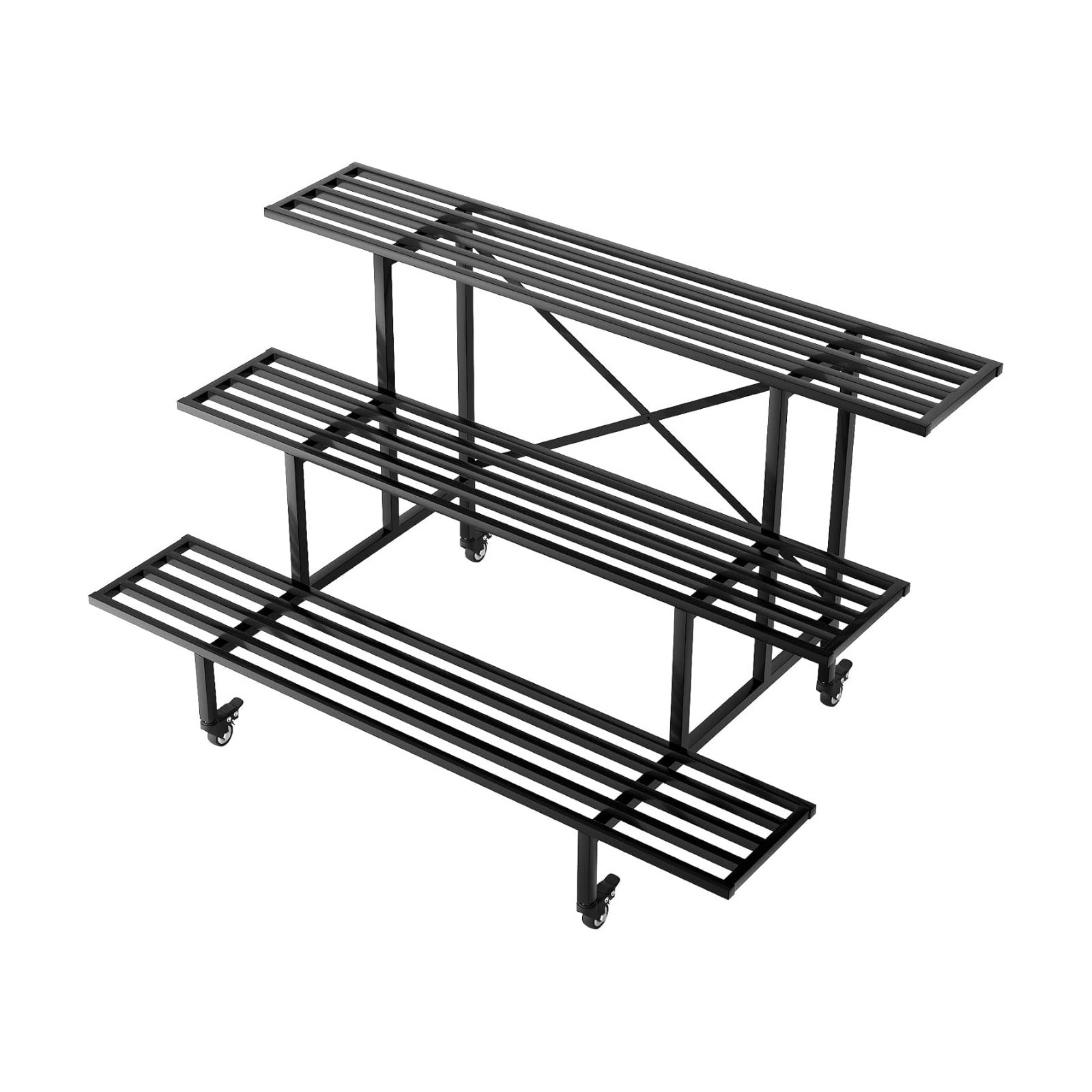 Zhongma 3 Tier Sturdy Metal Plant Stand with Wheels, L45.67 x W26 x H26 inch, Heavy Duty Plant Holder for Home Indoor