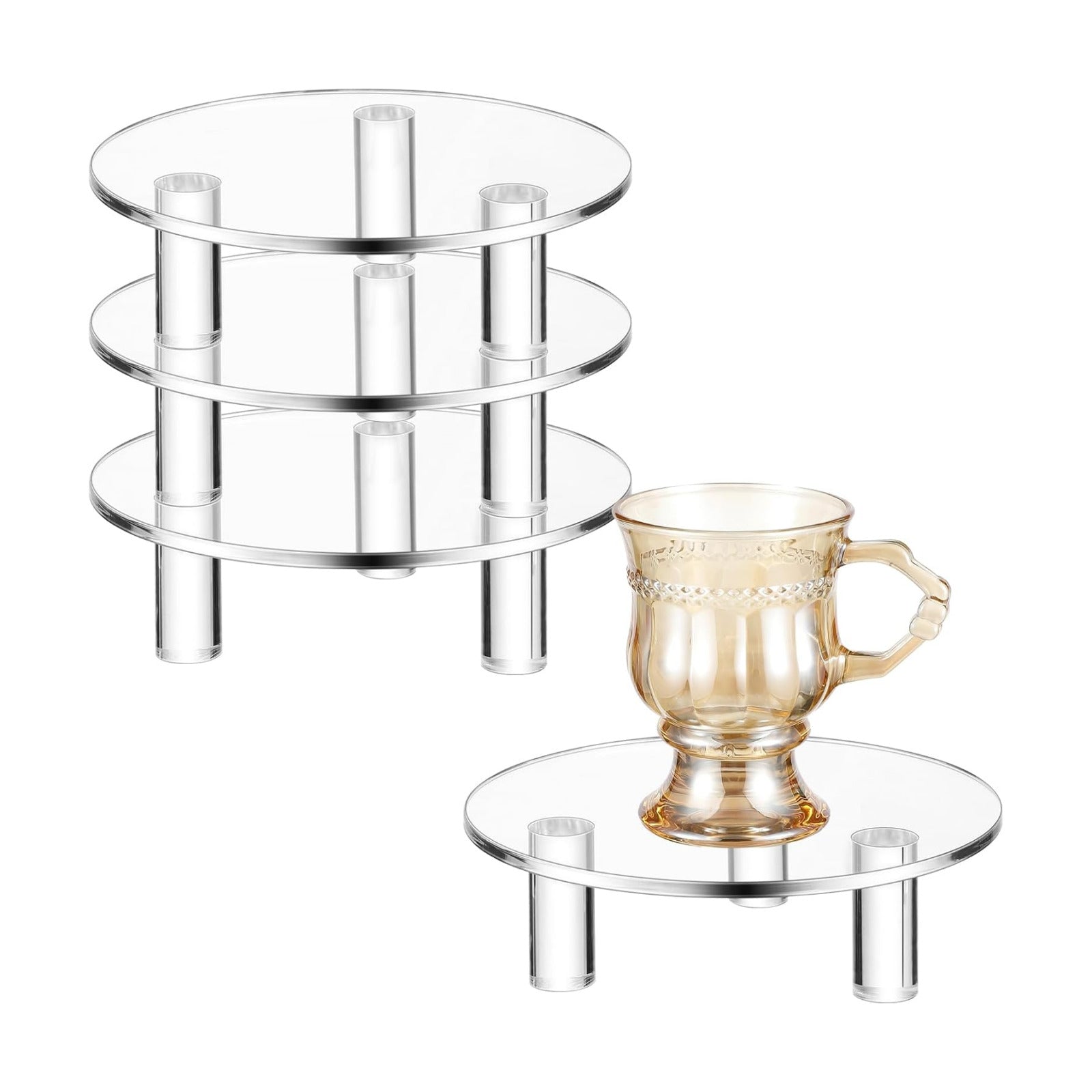 Acrylic Risers Round 4" Display Stands Small Cake Candle Plant Jewelry Rings / Clear / Set of 4
