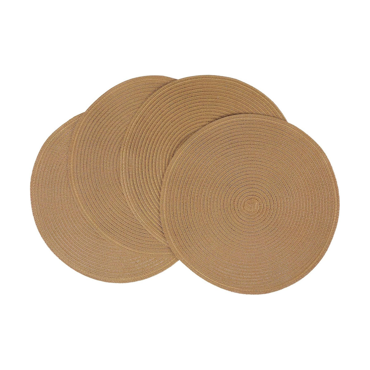 SHACOS Round Placemats Set of 4 Woven Braided Kitchen Table Placemats 15 inch Round Place Mats Washable Table Mats Indoor Outdoor, Brown