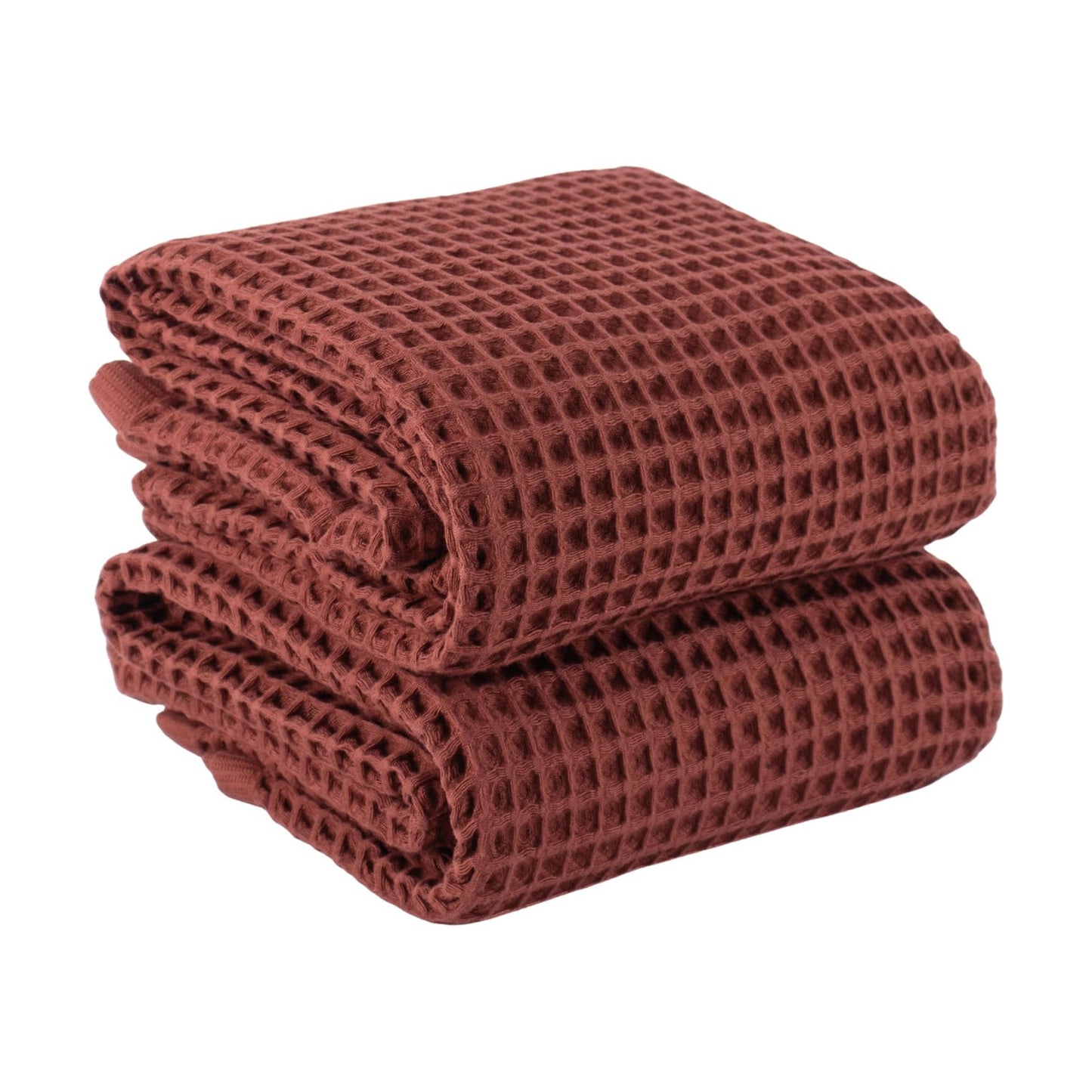 PÜSKÜL Natural 100% Turkish Cotton Waffle Bath Towels Set of 2, Extra-Large | Brick-Red, Oversize 32x63" Bath sheet