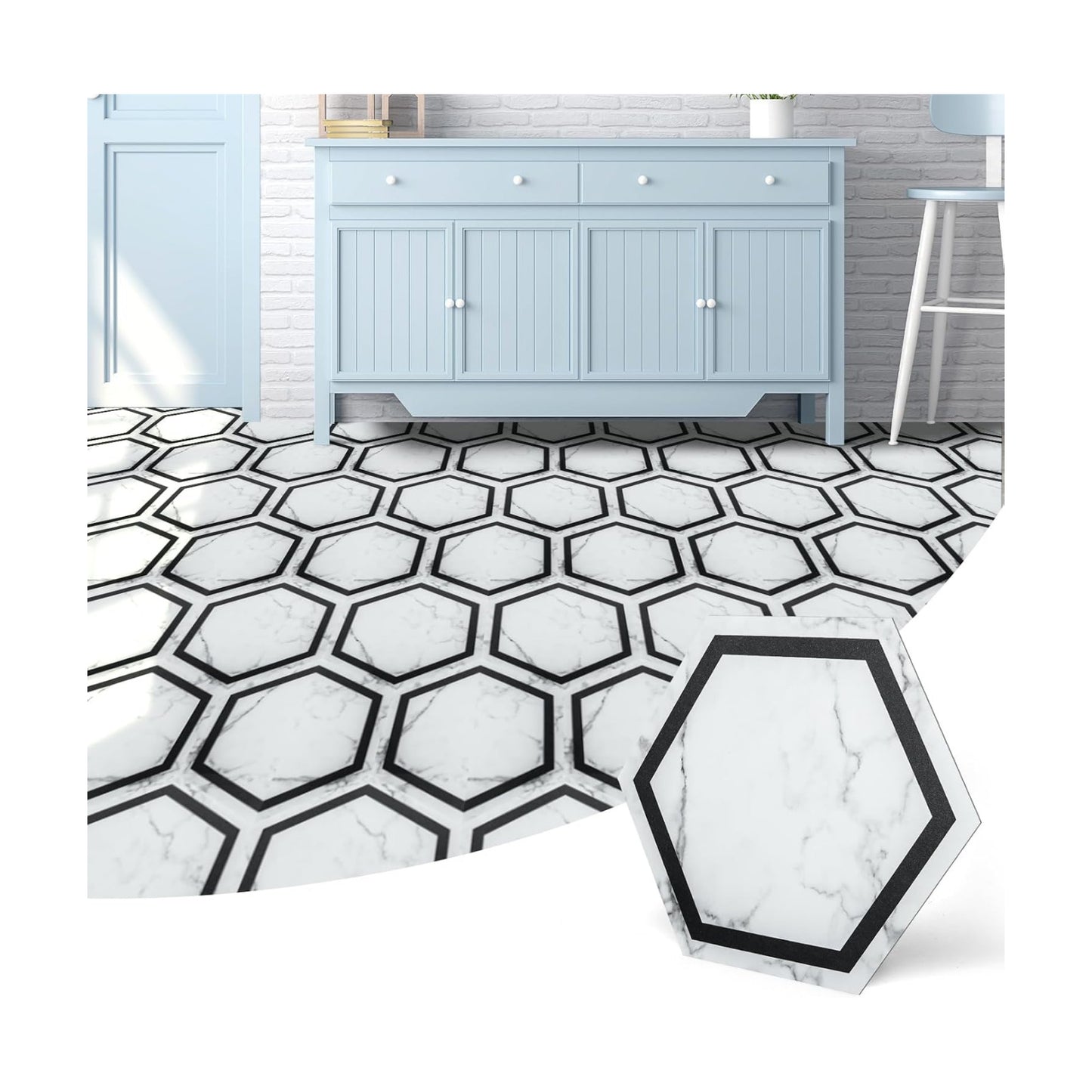 Self Adhesive Waterproof Vinyl Floor Tile / 11.8 x 10.2 / White Marble / Set of 30