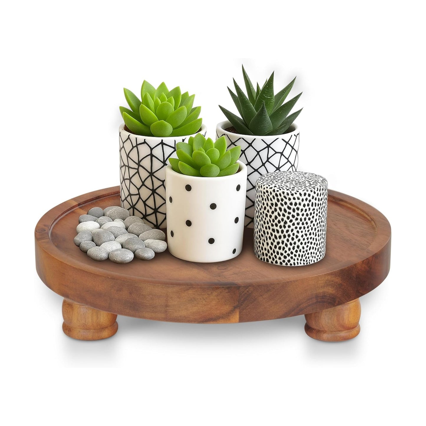 10" Acacia Wood Round Tray / Brown