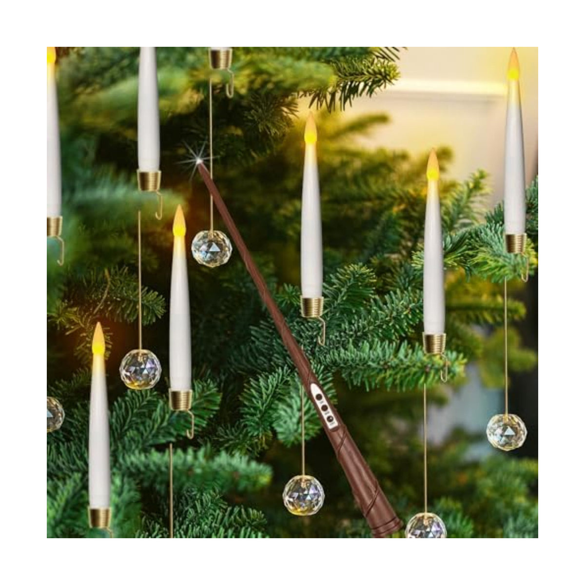 Leejec 10-Pack Christmas Tree Candles, Wand Remote, Crystal Ball Hooks