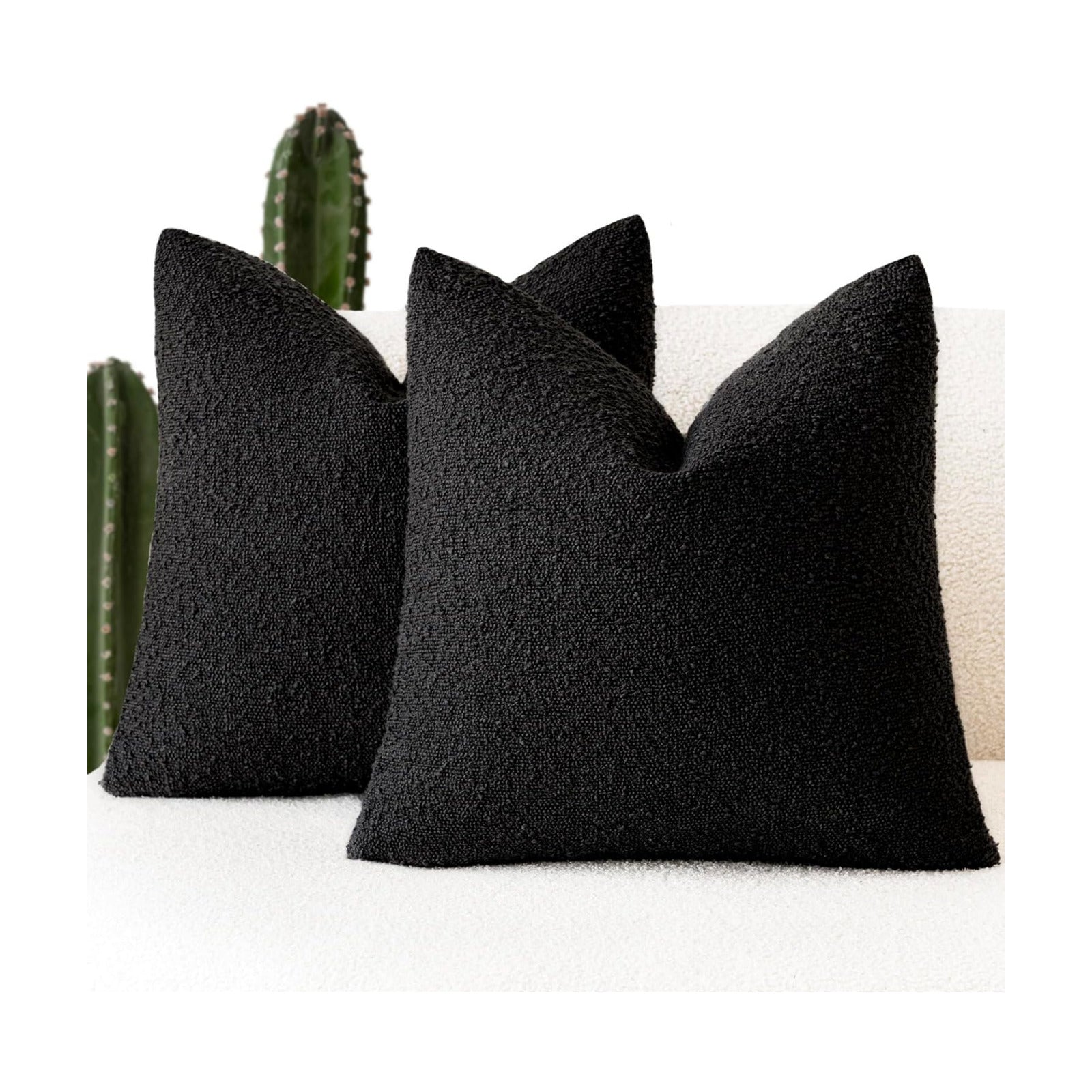 Decorative Textured Boucle Throw Pillow Covers Accent Solid Pillow / 20 x 20 / Black / Set of 2
