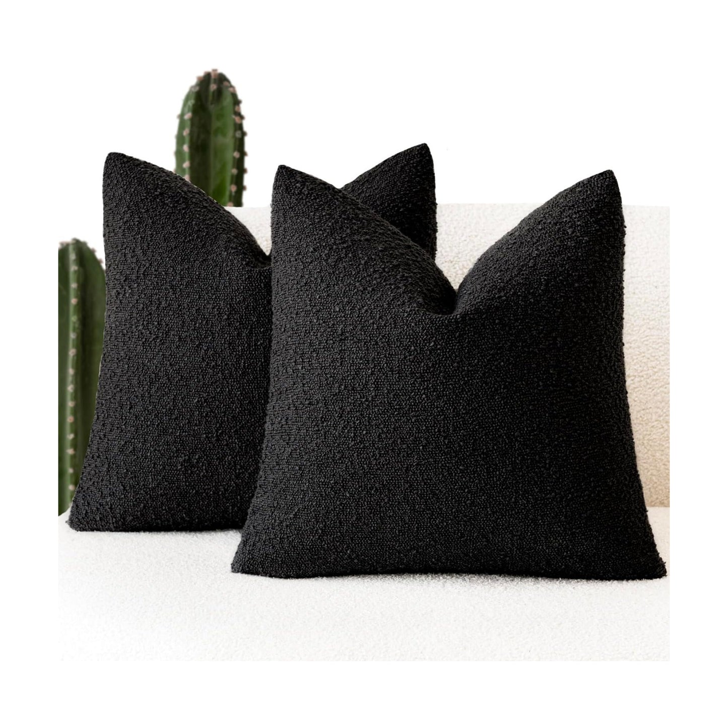 Decorative Textured Boucle Throw Pillow Covers Accent Solid Pillow / 18 x 18 / Black / Set of 2