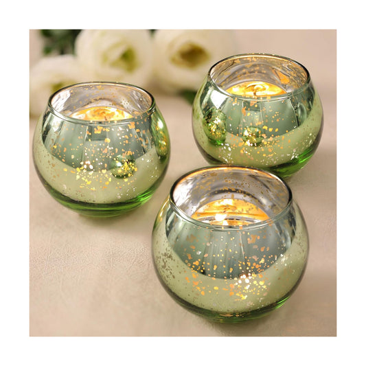 Volens 24PCS Green Votive Candle Holder Bulk, Round Mercury Glass Votives