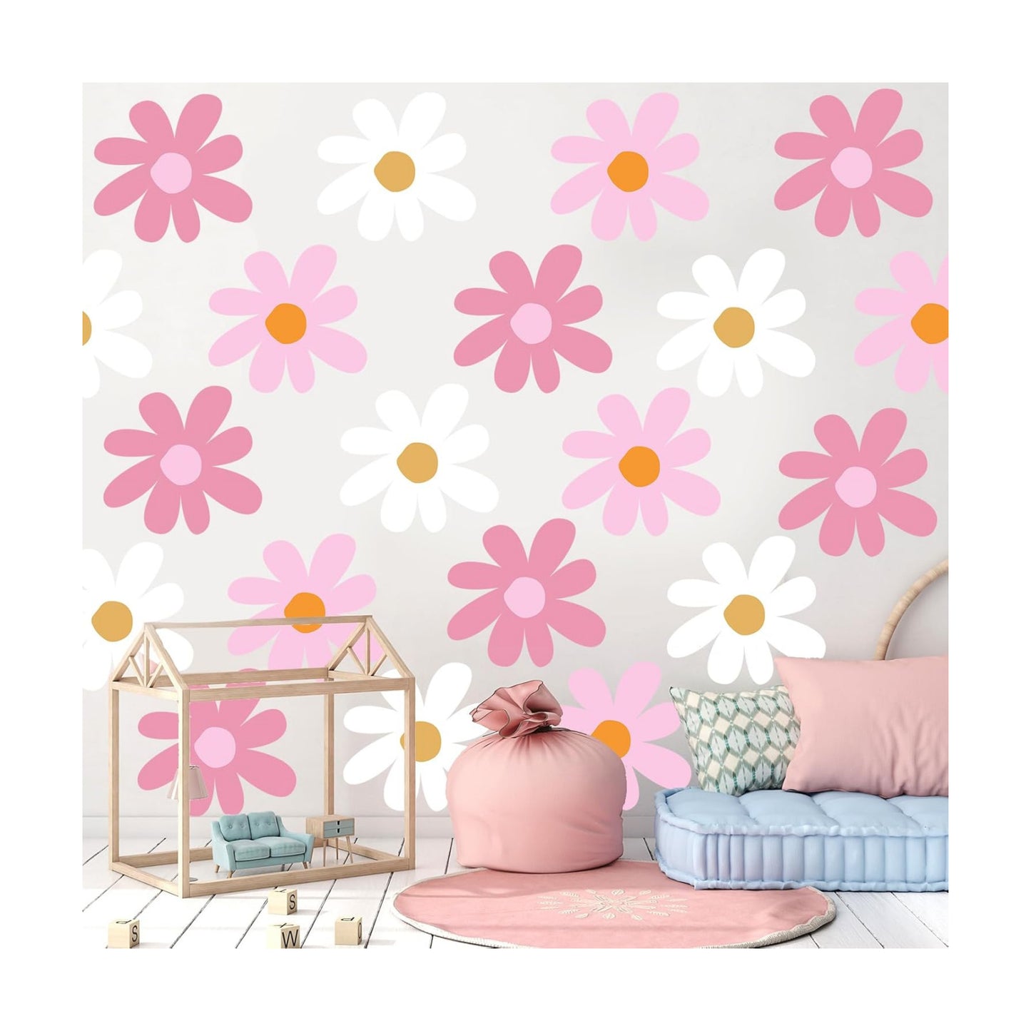 12 Sheet Daisy Wall Sticker Decal Removable Daisy Bedroom / Delicate Style / Classic Color / Pink