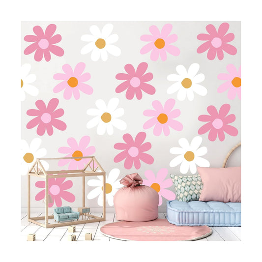 12 Sheet Daisy Wall Sticker Decal Removable Daisy Bedroom / Delicate Style / Classic Color / Pink