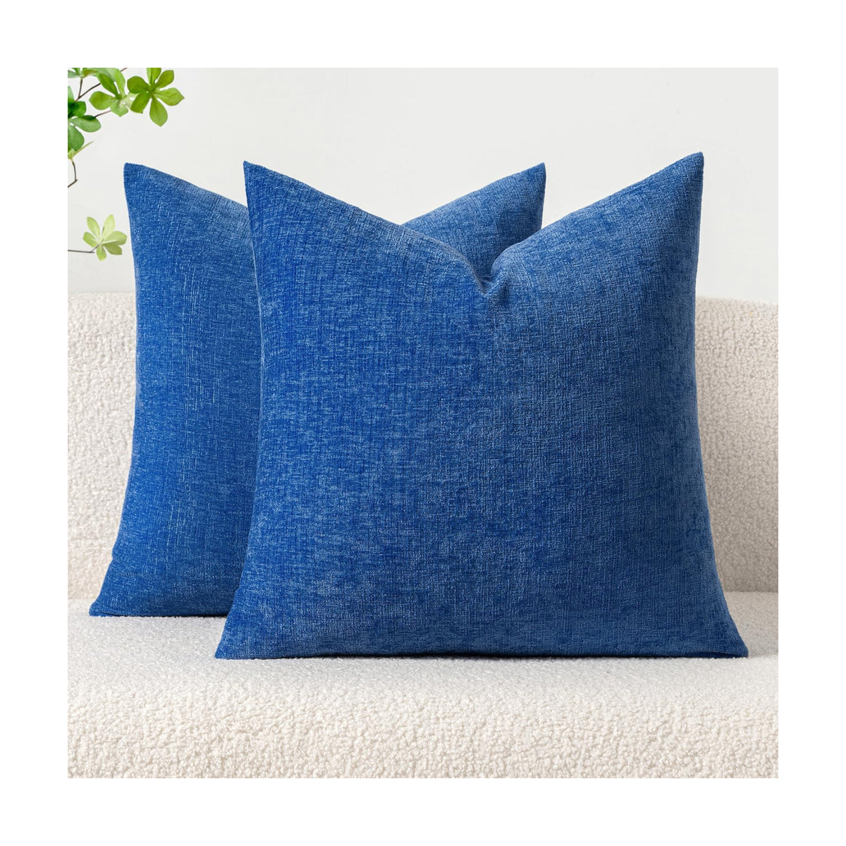 MIULEE Soft Chenille Throw Pillow Covers Royal Blue 18x18 Inch Pack of 2