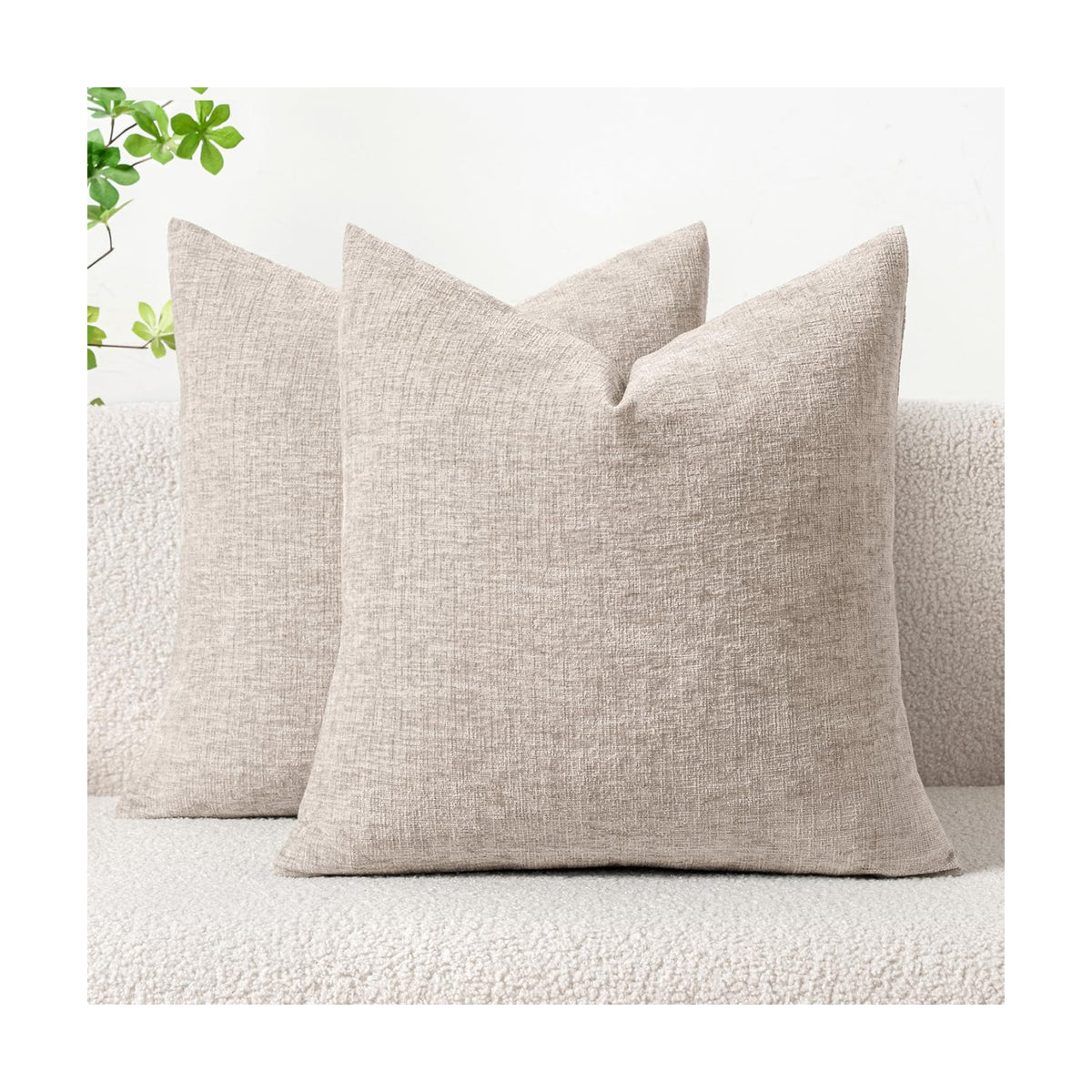 MIULEE Soft Chenille Throw Pillow Covers Light Brown 20x20 Inch Pack of 2