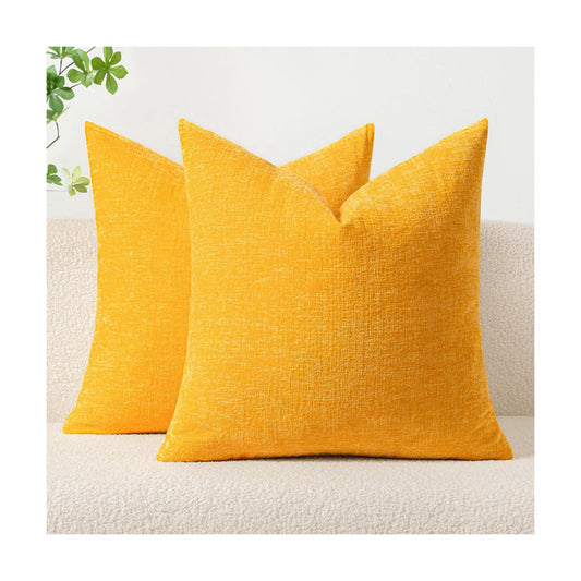 MIULEE Soft Chenille Throw Pillow Covers Goose Yellow 18x18 Inch Pack of 2