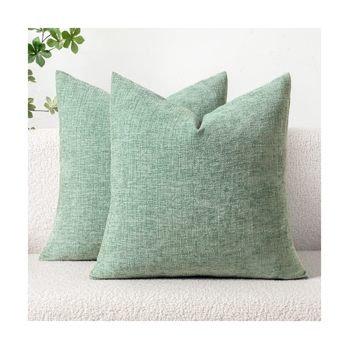 MIULEE Soft Chenille Throw Pillow Covers Greyish Green 16x16 Pack of 2