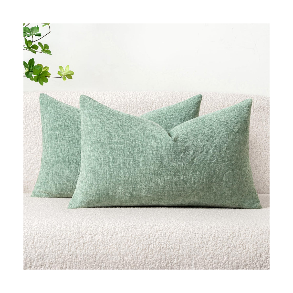 MIULEE Chenille Lumbar Throw Pillow Covers Greyish Green 12x20 Pack of 2