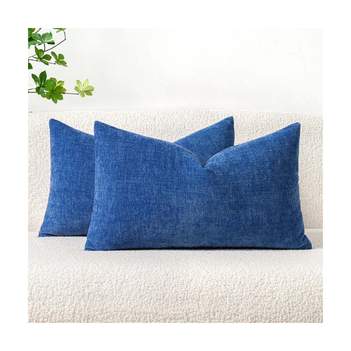 MIULEE Soft Chenille Lumbar Throw Pillow Covers Royal Blue 12x20 Pack of 2