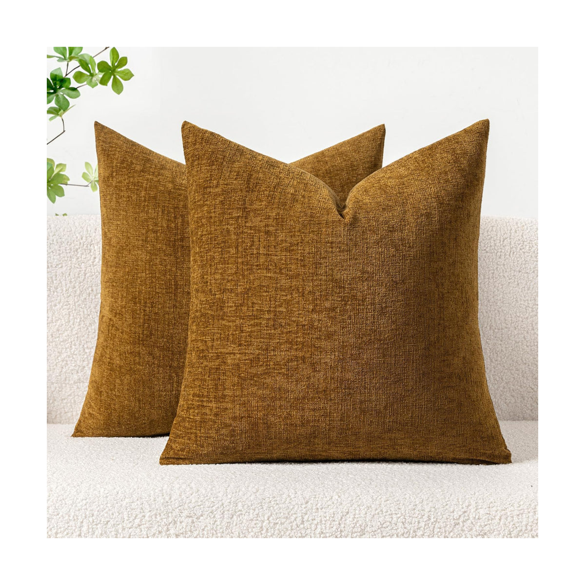MIULEE Soft Chenille Throw Pillow Covers Mustard 20x20 Inch Pack of 2