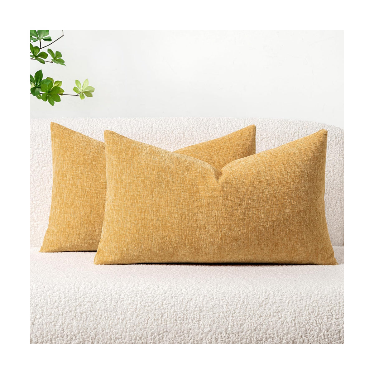 MIULEE Soft Chenille Lumbar Throw Pillow Covers Beige Yellow 12x20 Inch