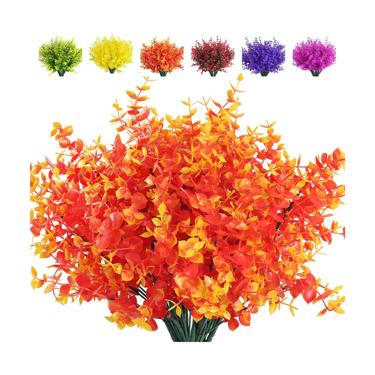 RECUTMS 8Pcs Artificial Outdoor Fall Mums Artificial Gold Eucalyptus Stems