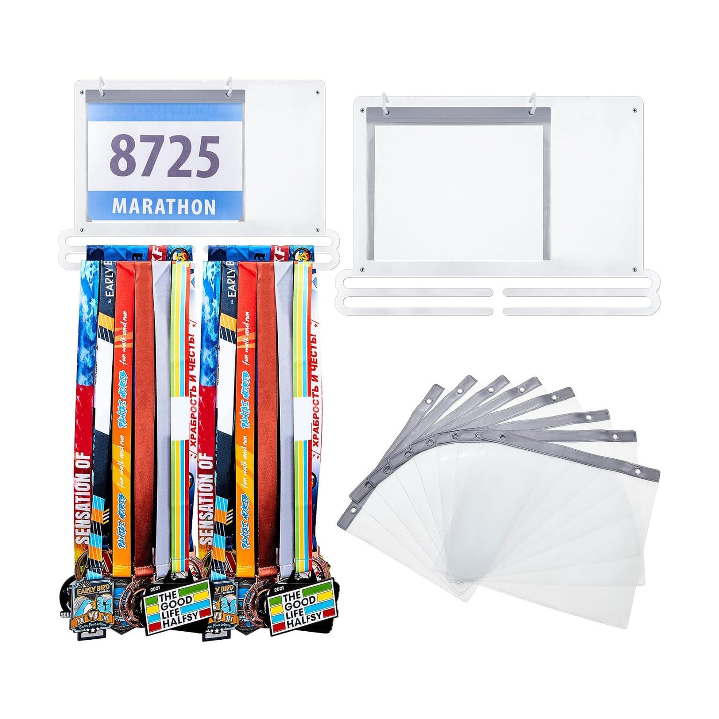 Race Medal and Bib Display Medal Hanger Running Bib Holder Wall Mounted Hanging Rack Stands Gifts for Runners