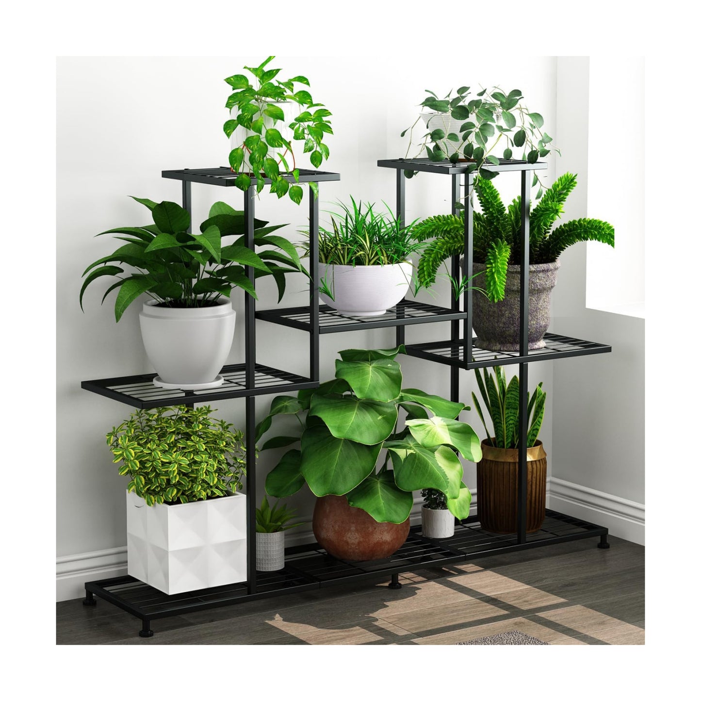 Twhep Metal Plant Stand, 5 Tiers Multifunctional Plant Stands for Indoor Plants, Decorative Black Steel Plant Shelf for