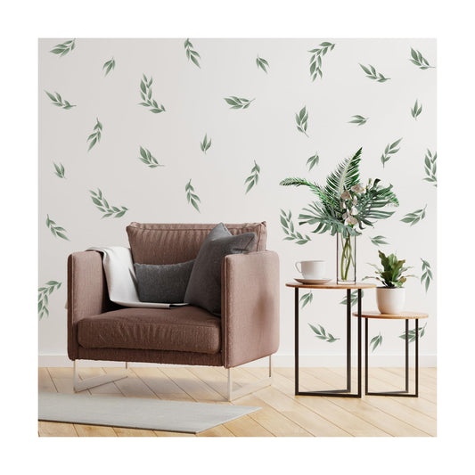 Stickers Boho Decals Sage Wallpaper Watercolor Olive Leaf Decals Fresh / Leaves / Green / Set of 56