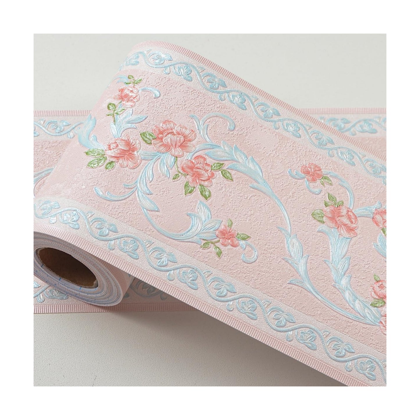 Flower Wallpaper Border Peel and Stick 3D Pattern Wall Decor Trim / Pink / 394 x 4.1
