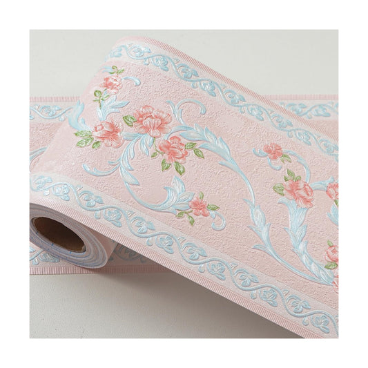 Flower Wallpaper Border Peel and Stick 3D Pattern Wall Decor Trim / Pink / 394 x 4.1