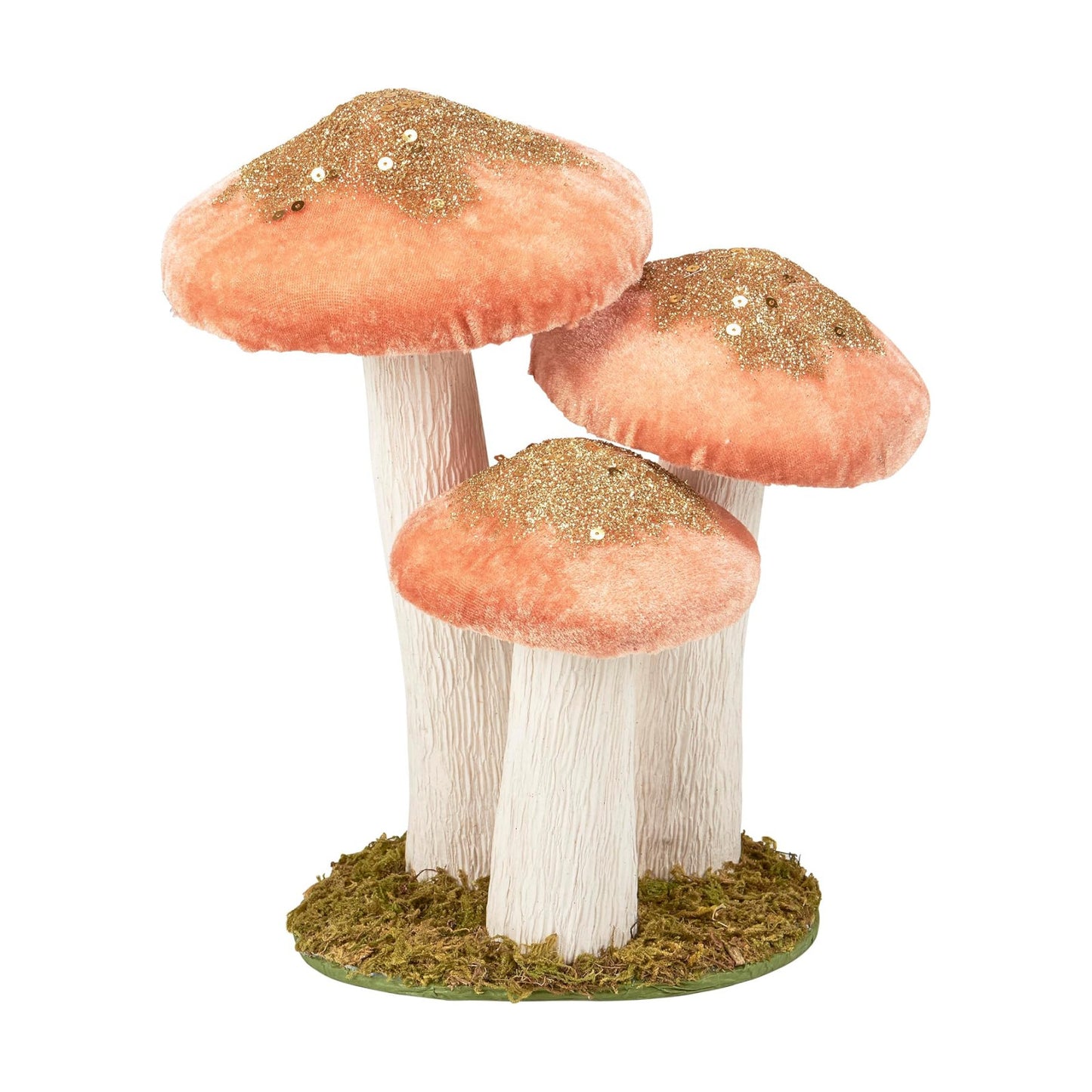 foam mushrooms uniquely detailed/velvet glitter accents/natural foliage / Pink