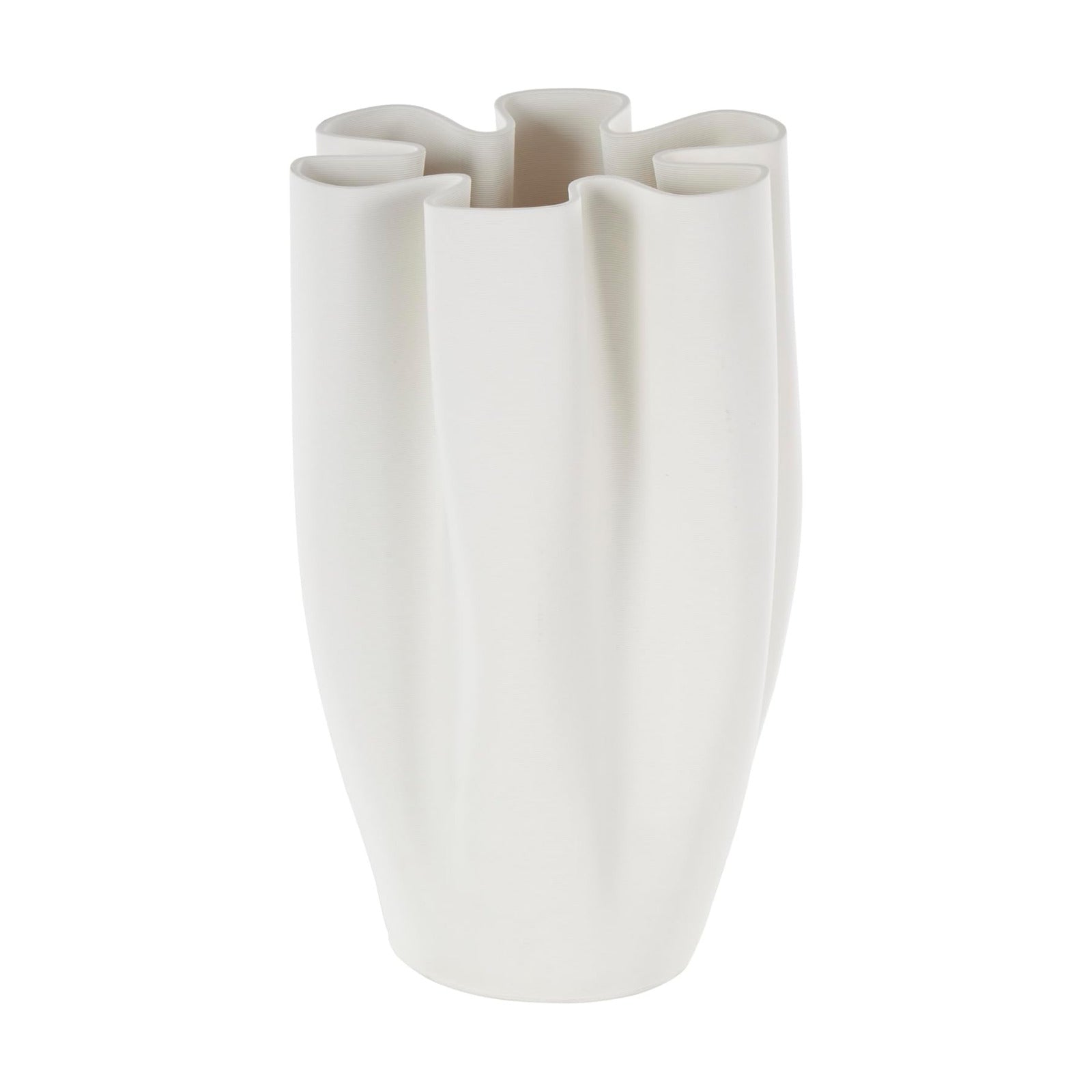 Ceramic Abstract Decorative Vase Ribbed Dimensional Folded Centerpiece Vase / White / 8 x 7 x 13