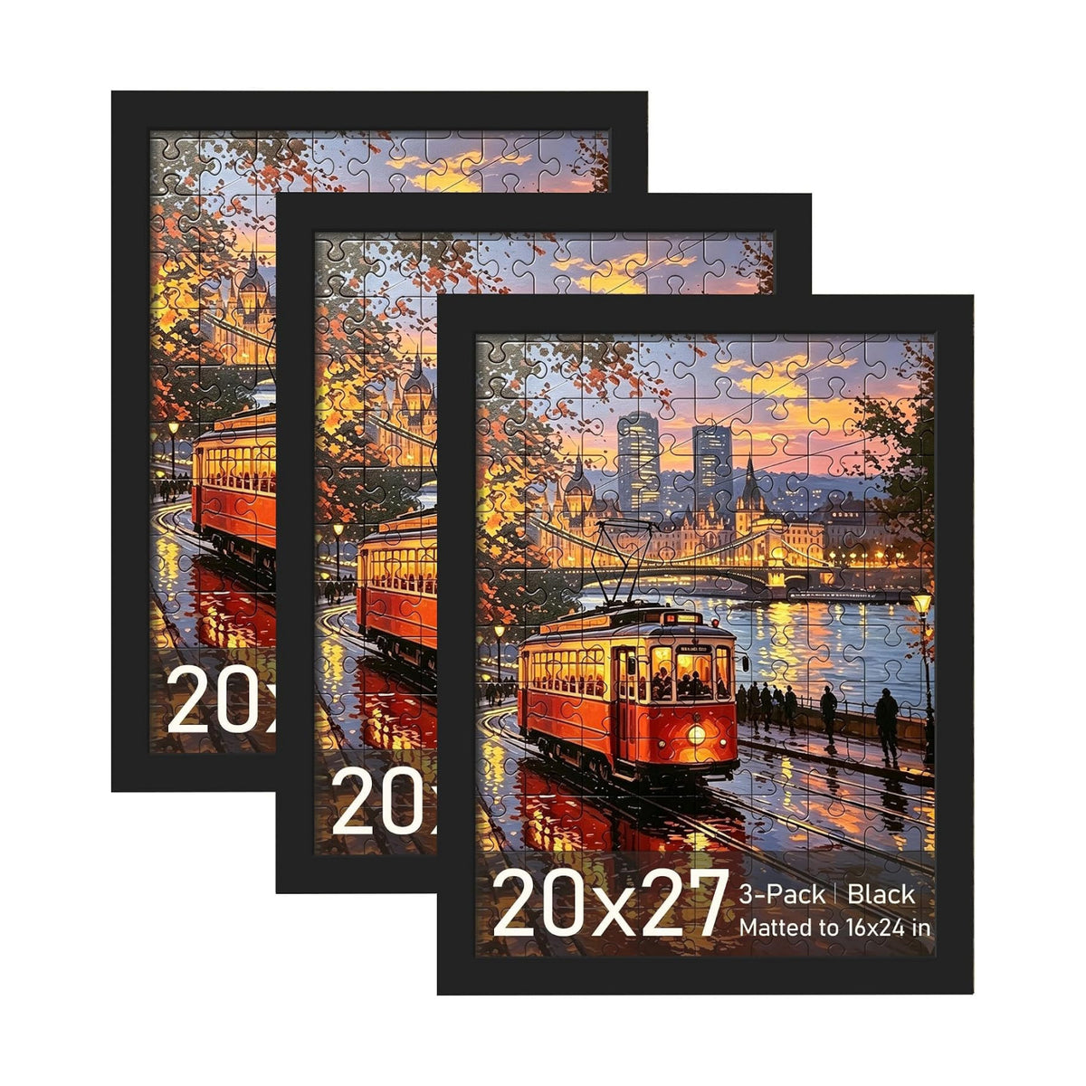 20x27 Black Puzzle Frame, Picture Frame for Wall, 3 Pack | Fits 16x24 Posters With Mat or 20x27 Without Mat, Vertical