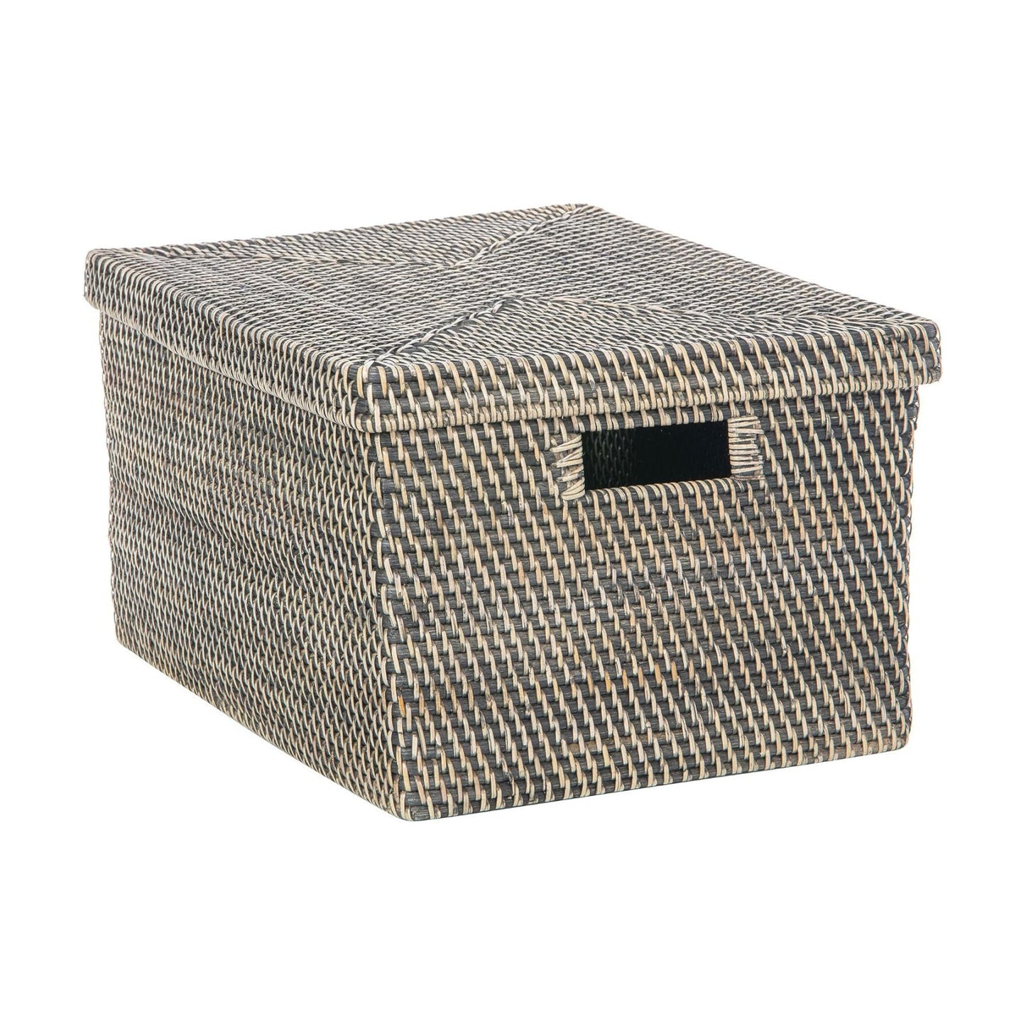 Rattan Storage Box and Decorative Basket / Black Wash / 18.5 Inch