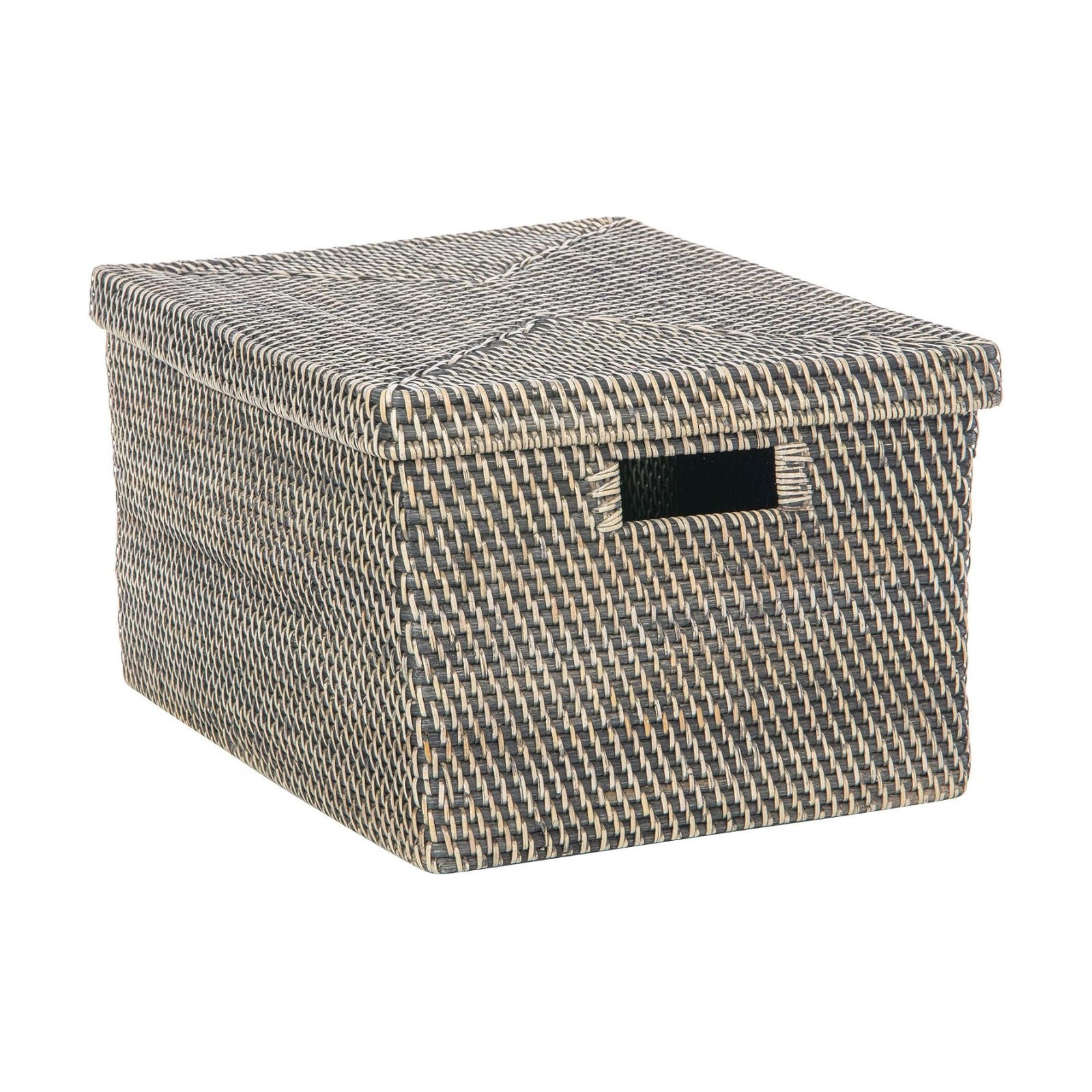 Rattan Storage Box and Decorative Basket / Black Wash / 18.5 Inch
