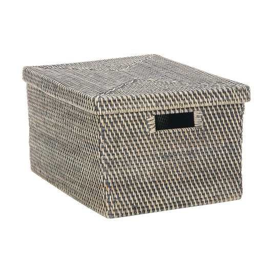 Rattan Storage Box and Decorative Basket / Black Wash / 18.5 Inch