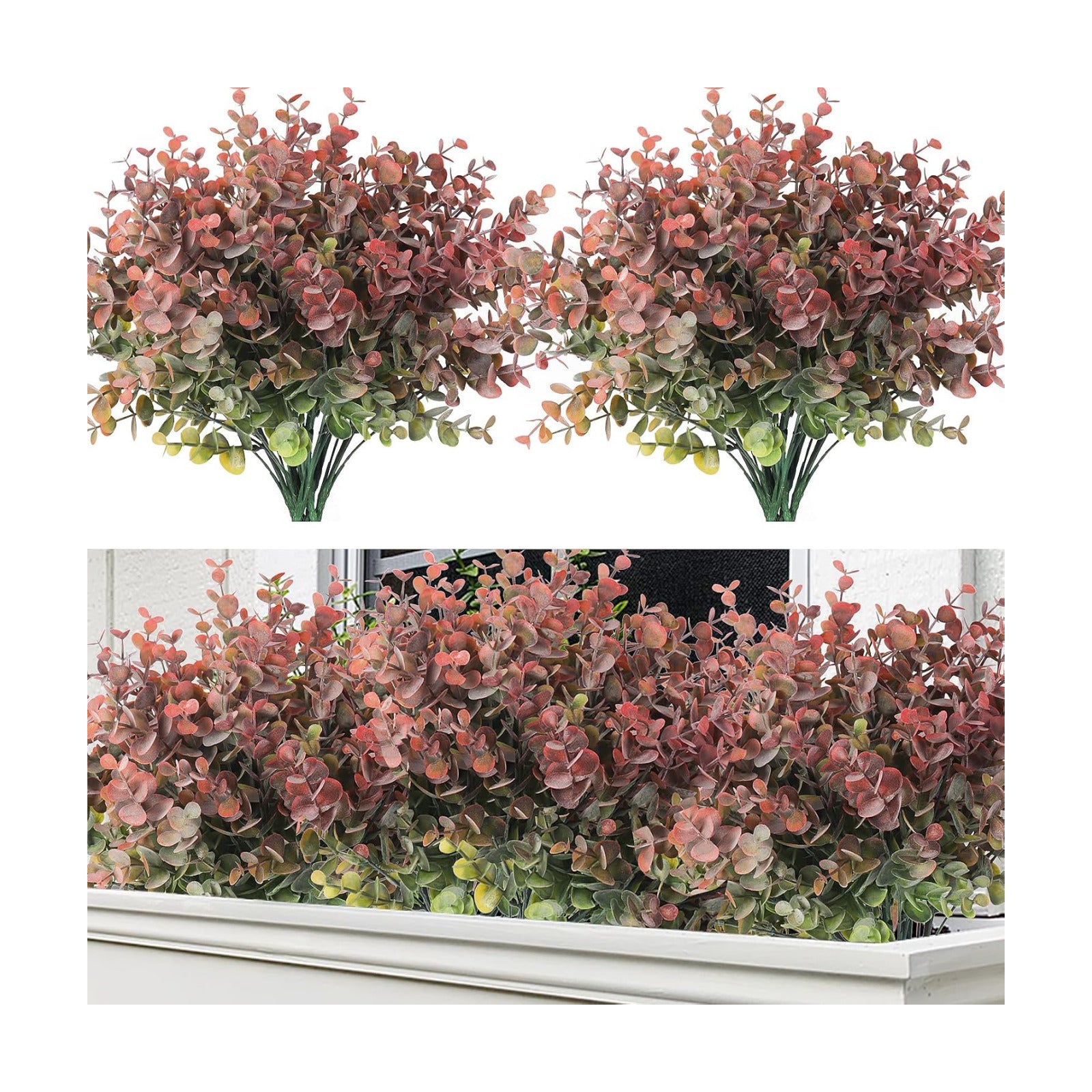 8 Bundles Artificial Greenery Plants Stems Fake Eucalyptus Plants Boxwood / Dusty Red / Set of 8