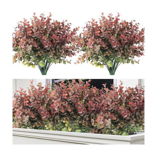 8 Bundles Artificial Greenery Plants Stems Fake Eucalyptus Plants Boxwood / Dusty Red / Set of 8